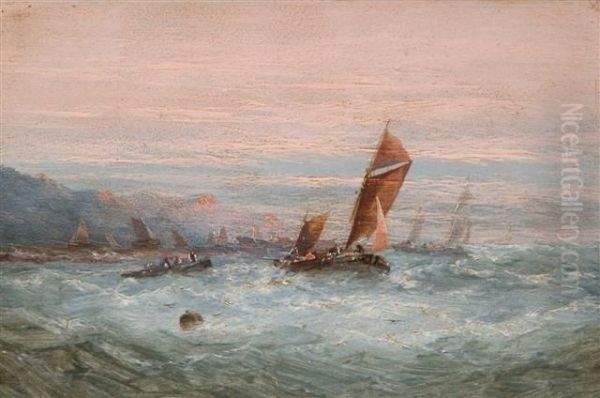 Shipping Off The Coast At Sunset Oil Painting by Edwin Hayes