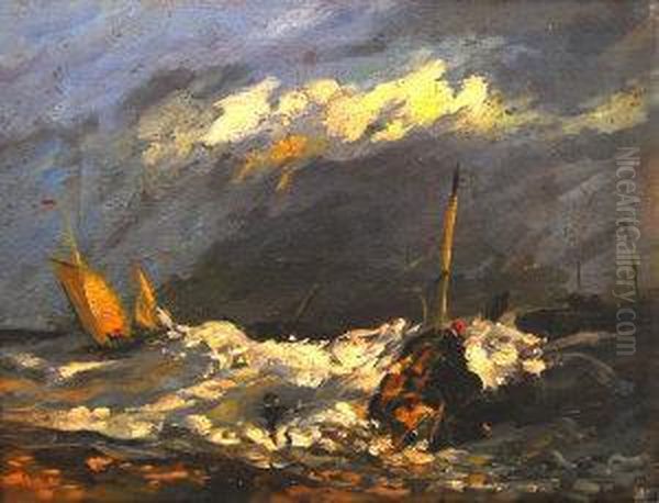 Beaching A Vessel In A Storm Oil Painting by Edwin Hayes