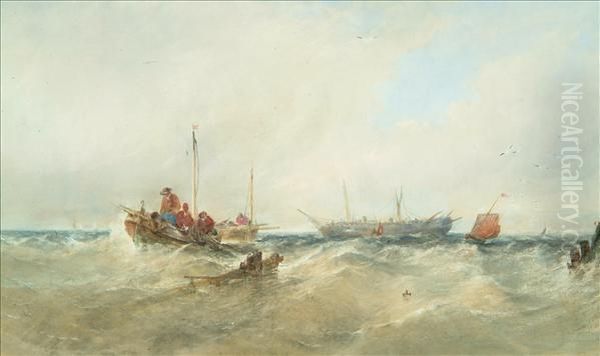 Shipping In Choppy Seas Oil Painting by Edwin Hayes