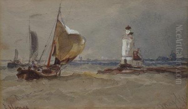 Shipping Off A Lighthouse Oil Painting by Edwin Hayes