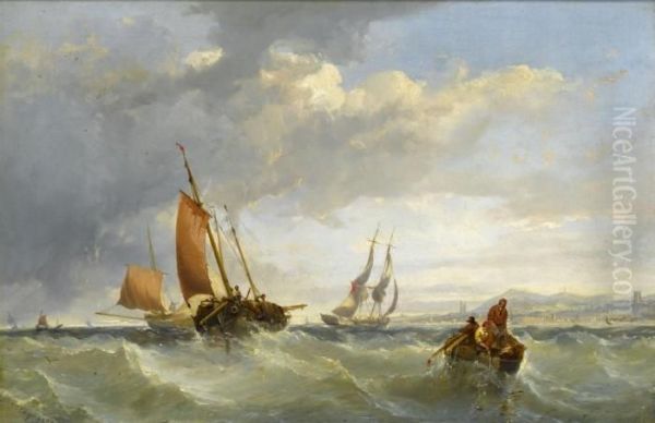 The Fishing Fleet Off The Irish Coast Oil Painting by Edwin Hayes