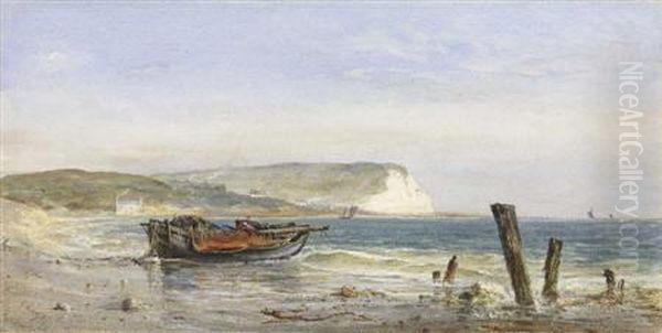 Fishing Boats On The English Coast At Seven Sisters Near Brighton Oil Painting by Edwin Hayes