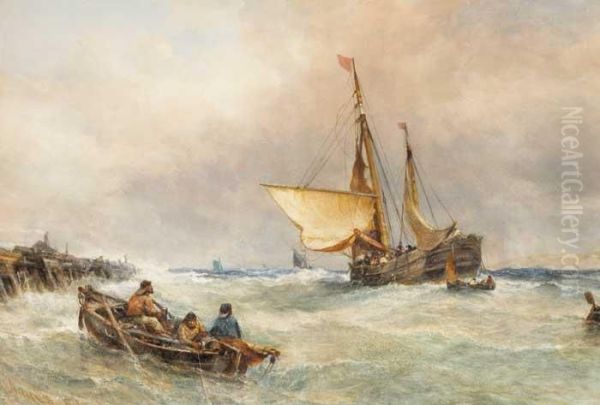 Fishing Boats In A Swell Oil Painting by Edwin Hayes