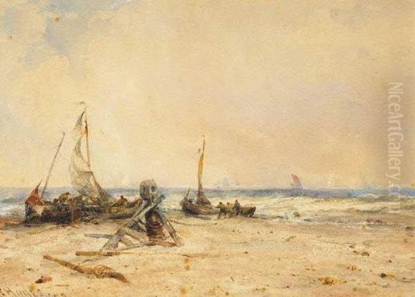 Hauling Boats Ashore Oil Painting by Edwin Hayes