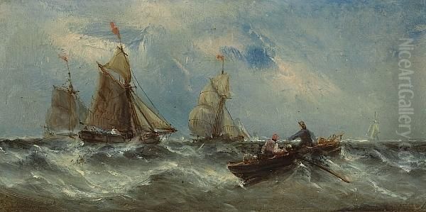 Shipping In Choppy Seas Oil Painting by Edwin Hayes