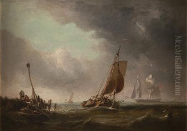 Shipping Vessels In A Swell Oil Painting by Edwin Hayes