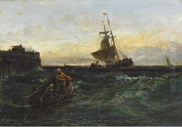 Fishing Off The Harbour Mouth Oil Painting by Edwin Hayes