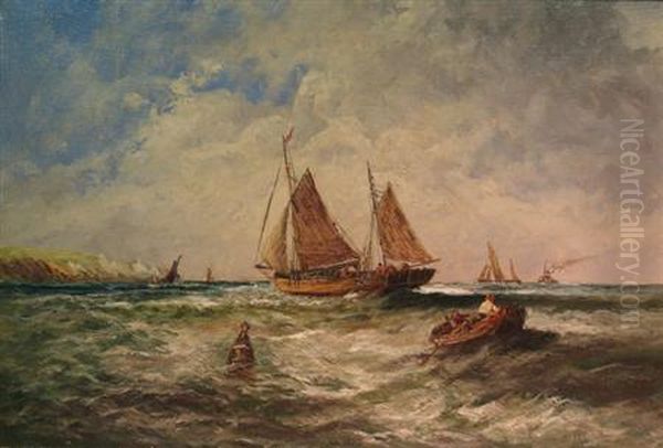 Shipping Off The Irish Coast Oil Painting by Edwin Hayes