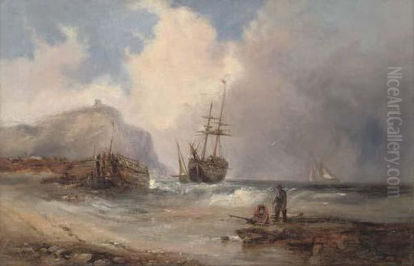 Beaching The Brig Before The Approaching Squall Oil Painting by Edwin Hayes