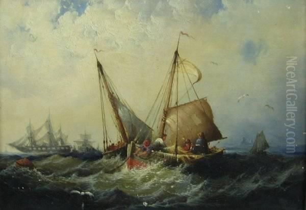 Ships On Stormy Seas Oil Painting by Edwin Hayes