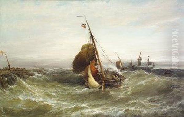 Dutch Boats Returning From Sea, Katwyke Beach, Holland Oil Painting by Edwin Hayes