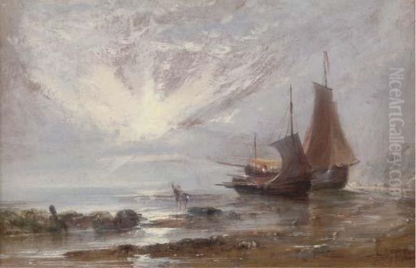 Loading The Boats At Low Tide Oil Painting by Edwin Hayes