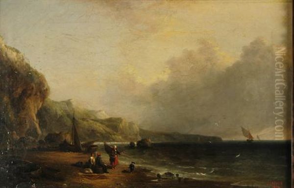 Paesaggio Marino Con Pescatori In Riva Alla Spiaggia Oil Painting by Edwin Hayes