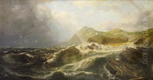 Wreckage Off The Shore Oil Painting by Edwin Hayes