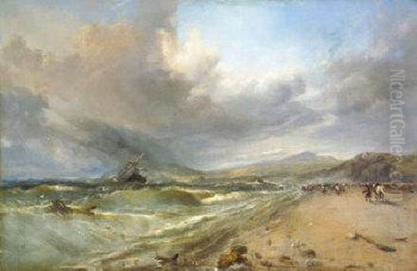 Wreck Of A Vessel On Bray Strand Oil Painting by Edwin Hayes