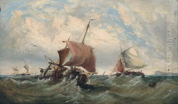 Fishing Boats In A Swell Oil Painting by Edwin Hayes