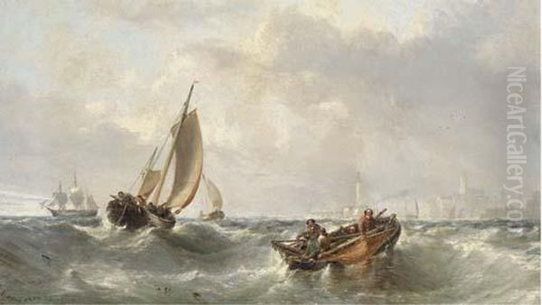 Fishermen Off The Harbour Mouth At Margate Oil Painting by Edwin Hayes