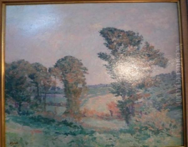 Paysage Aux Arbres Pres Depontoise Oil Painting by Louis Hayet