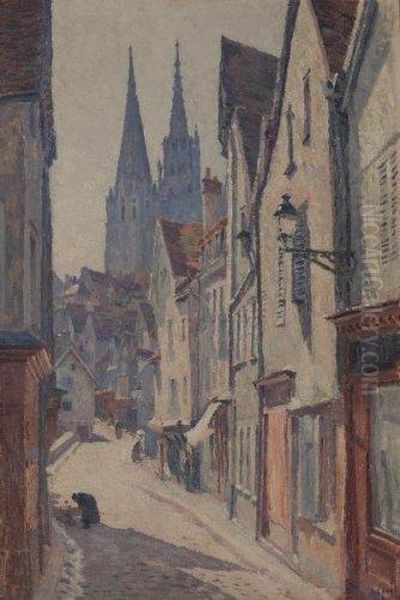 La Rue Du Bourg A Chartres Oil Painting by Louis Hayet