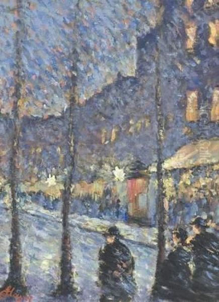 Rue Animee La Nuit Oil Painting by Louis Hayet