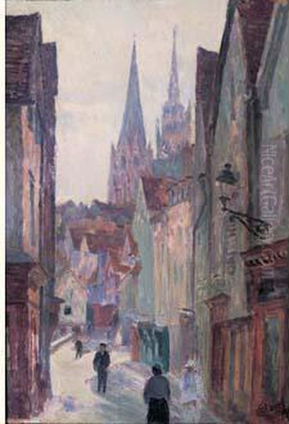 Vue Animee D'une Rue, Rouen Oil Painting by Louis Hayet