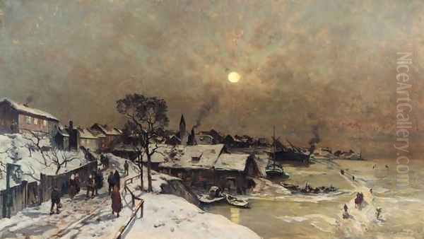 From a Small Town in Norway (Fra en småby i Norge) Oil Painting by Gerhard Munthe