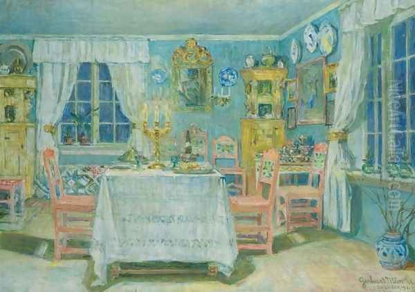 Artist's Dining Room (Kunstnerens Spisestue) Oil Painting by Gerhard Munthe