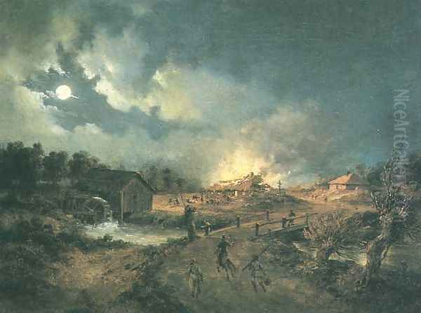 Village on Fire - Episode of the 1863 Insurrection Oil Painting by Adam Wiktor Malinowski