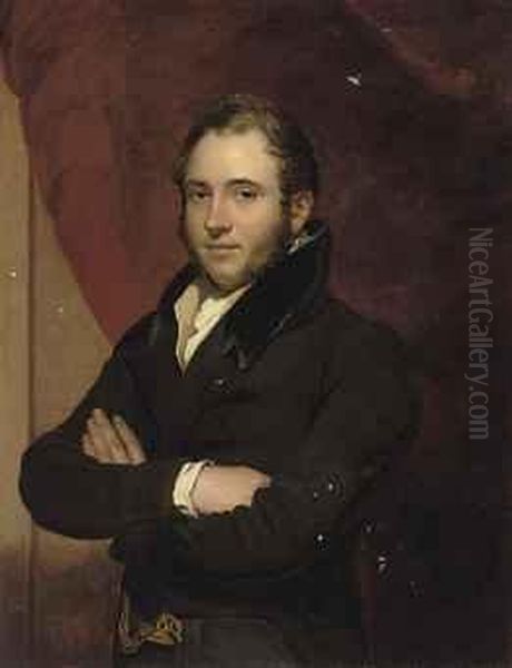 Portrait Of A Gentleman, Half-length, In A Brown Coat With A Blackvelvet Collar Oil Painting by Sir George Hayter