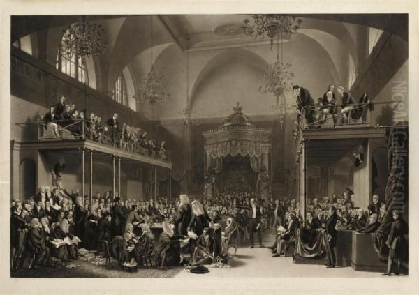 View Of The Interior Of The House Of Peers, During The Trial Ofqueen Caroline Oil Painting by Sir George Hayter