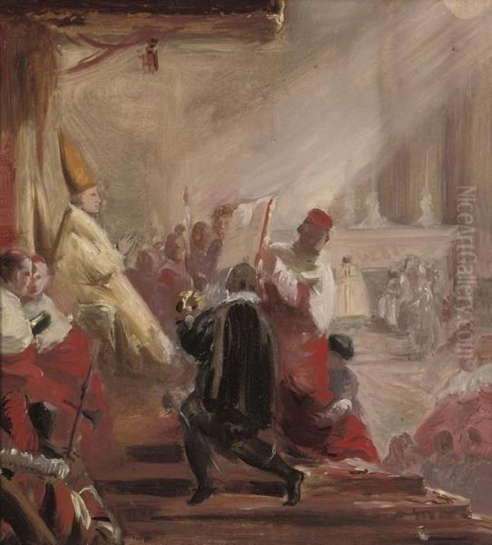 A Bishop Enthroned Oil Painting by Sir George Hayter