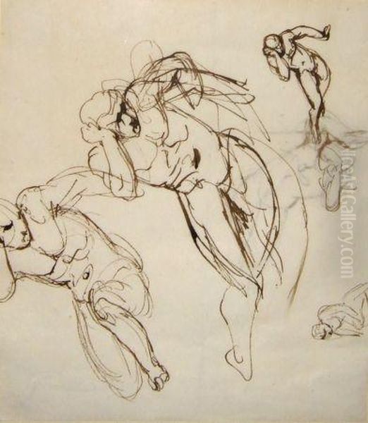 Figure Studies (see Label Verso) Oil Painting by Sir George Hayter