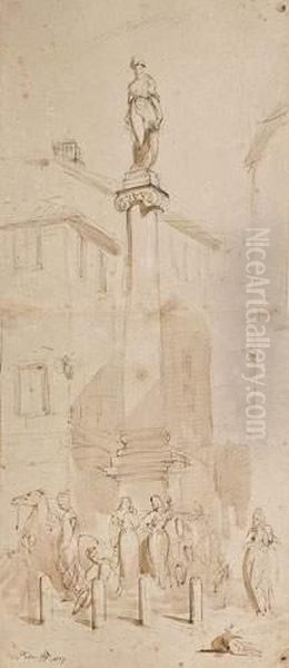 Colonne Sur Une Place De La Ville De Pise Oil Painting by Sir George Hayter