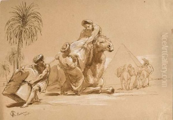 La Caravane Au Pied Des Pyramides Oil Painting by Sir George Hayter