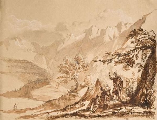 Paysage De Montagne Avec Trois Soldats Oil Painting by Sir George Hayter