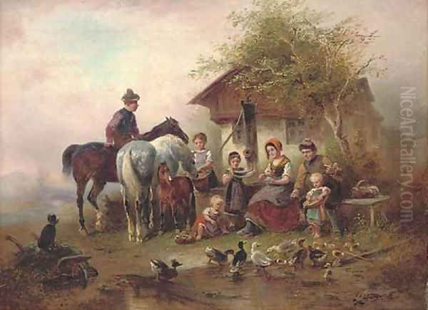 A family before a country cottage Oil Painting by Wilhelm Alexander Meyerheim