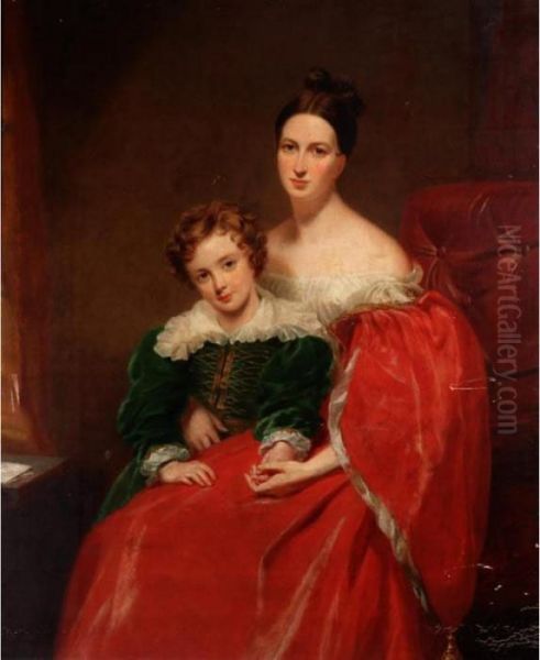 Portrait Of Robert Lawrence Pemberton Of Bainbridge House With His Mother Oil Painting by Sir George Hayter