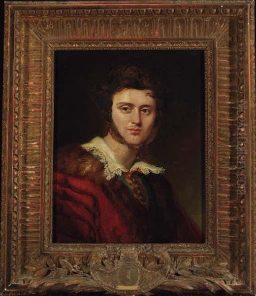 Portrait Of A Gentleman, 
Traditionally Identified As Countalexander Walewski, In A Red 
Fur-trimmed Coat And White Lacecollar Oil Painting by Sir George Hayter