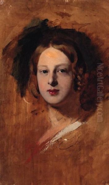 Portrait Study Of A Lady, Throught To Be Queen Victoria Oil Painting by Sir George Hayter