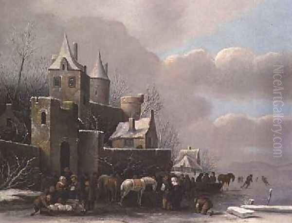 Winter Scene Oil Painting by Claes Molenaar (see Molenaer)