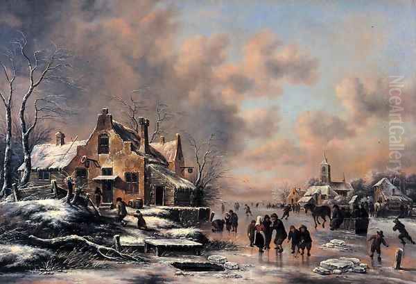 Winter Landscape Oil Painting by Claes Molenaar (see Molenaer)