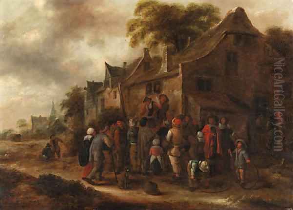 Peasant players in a village street Oil Painting by Claes Molenaar (see Molenaer)