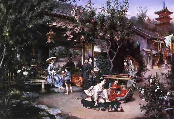 Glimpse into the Yoshiwara Oil Painting by Harry Humphrey Moore