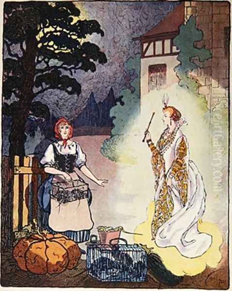 Cinderella with her Fairy Godmother 1926 Oil Painting by Maby