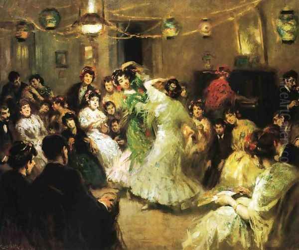 A Family Party, Triana, Sevilla Oil Painting by Francis Luis Mora