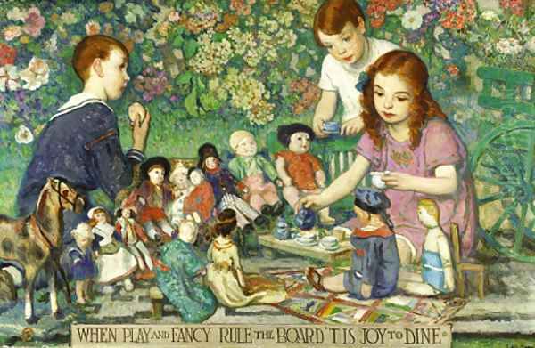 When Play and Fancy Rule the Board 'Tis Joy to Dine Oil Painting by Francis Luis Mora