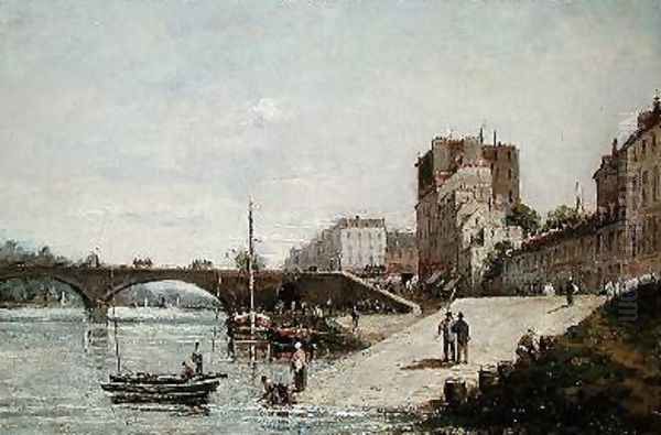 The Seine and the Port of Courbevoie Oil Painting by Gustave Mascart