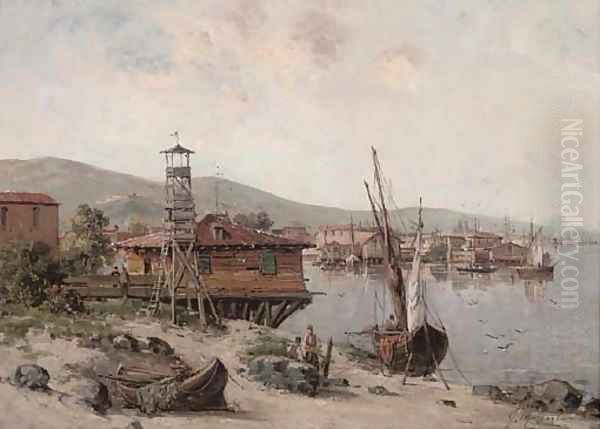 An eastern fishing village Oil Painting by Gustave Mascart