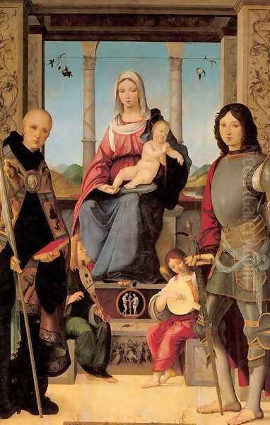 The Virgin and Child with Saints Benedict and Quentin Oil Painting by Francesco Marmitta