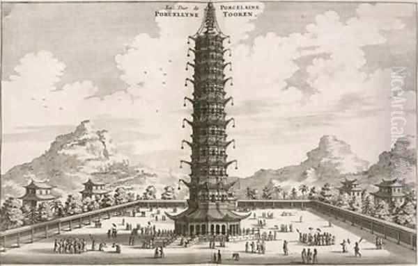 The Porcelain Tower from an account of a Dutch Embassy to China 1665 Oil Painting by Jacob van Meurs